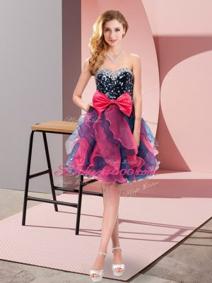 Lovely Sweetheart Sleeveless Organza Court Dresses for Sweet 16 Beading and Ruffles and Bowknot Lace Up