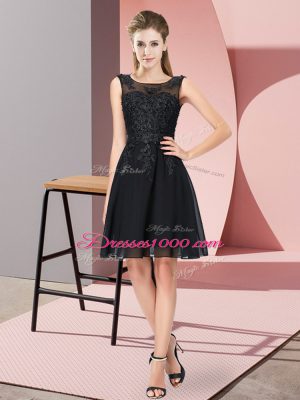 Super Scoop Sleeveless Damas Dress Knee Length Appliques Black Chiffon