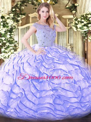 Elegant Lavender Sleeveless Tulle Sweep Train Zipper Quinceanera Dresses for Military Ball and Sweet 16 and Quinceanera
