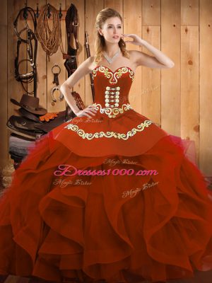 Floor Length Ball Gowns Sleeveless Rust Red Quinceanera Dresses Lace Up