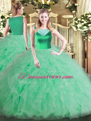 Apple Green Ball Gowns Beading and Ruffles Vestidos de Quinceanera Side Zipper Organza Sleeveless Floor Length