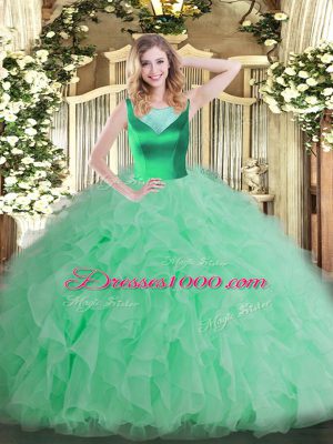 Apple Green Ball Gowns Beading and Ruffles Vestidos de Quinceanera Side Zipper Organza Sleeveless Floor Length