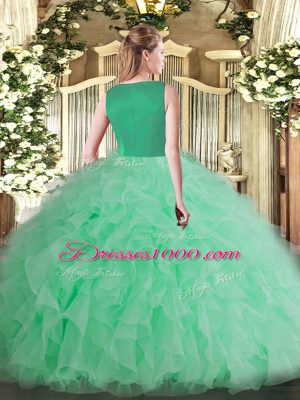 Apple Green Ball Gowns Beading and Ruffles Vestidos de Quinceanera Side Zipper Organza Sleeveless Floor Length