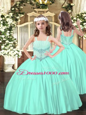 Satin Sleeveless Floor Length Little Girls Pageant Gowns and Beading