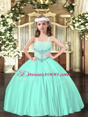 Satin Sleeveless Floor Length Little Girls Pageant Gowns and Beading