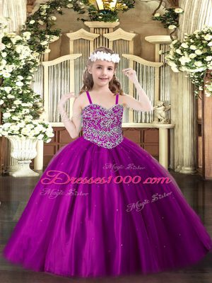 Floor Length Ball Gowns Sleeveless Fuchsia Pageant Dress for Womens Lace Up