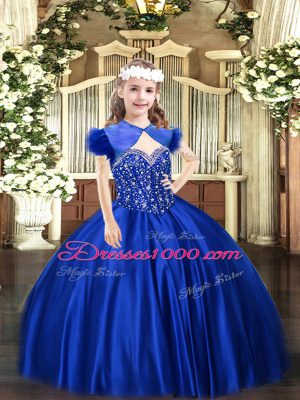 Super Royal Blue Straps Lace Up Beading Evening Gowns Sleeveless