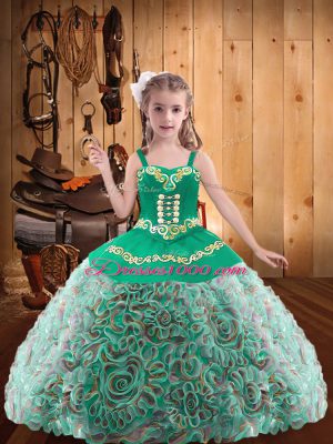 Dazzling Multi-color Ball Gowns Embroidery and Ruffles Pageant Dress Womens Lace Up Fabric With Rolling Flowers Sleeveless Floor Length