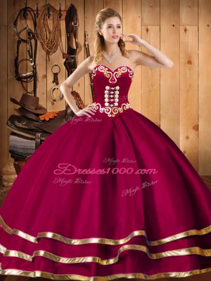 Floor Length Wine Red Sweet 16 Dresses Organza Sleeveless Embroidery and Ruffles