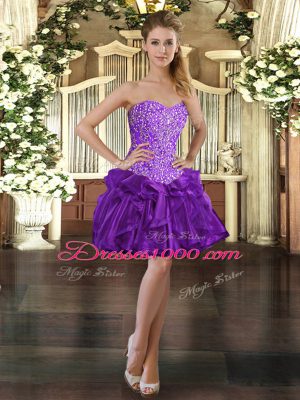 Sweetheart Sleeveless Ball Gown Prom Dress Floor Length Beading and Ruffles Eggplant Purple Tulle