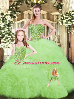 Sleeveless Floor Length Ruffles Lace Up Quinceanera Gowns with Yellow Green