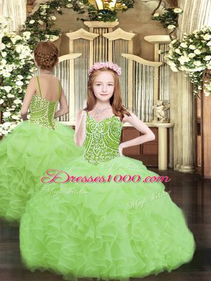 Sleeveless Floor Length Ruffles Lace Up Quinceanera Gowns with Yellow Green