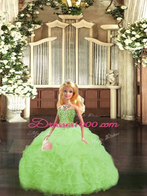 Sleeveless Floor Length Ruffles Lace Up Quinceanera Gowns with Yellow Green