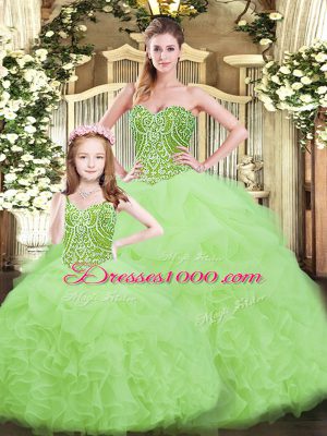 Sleeveless Floor Length Ruffles Lace Up Quinceanera Gowns with Yellow Green