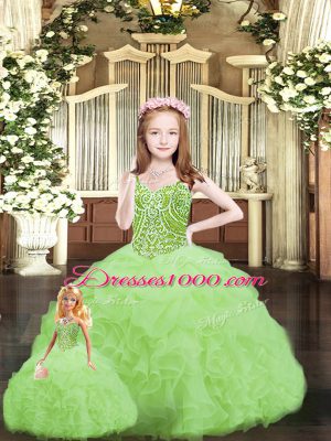 Sleeveless Floor Length Ruffles Lace Up Quinceanera Gowns with Yellow Green