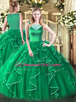 Sumptuous Turquoise Side Zipper 15 Quinceanera Dress Beading and Ruffles Sleeveless Floor Length