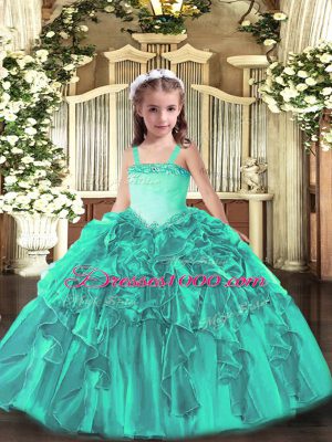 Floor Length Ball Gowns Sleeveless Turquoise Little Girls Pageant Gowns Lace Up