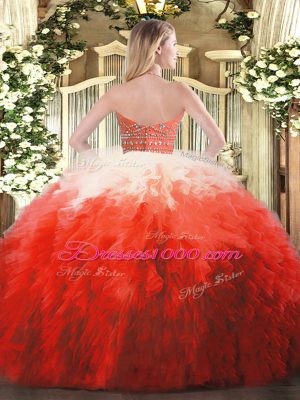 Dynamic Multi-color Tulle Zipper Halter Top Sleeveless Floor Length Vestidos de Quinceanera Beading and Ruffles