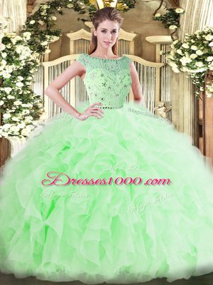 Apple Green Ball Gowns Bateau Sleeveless Tulle Floor Length Zipper Beading and Ruffles Sweet 16 Quinceanera Dress