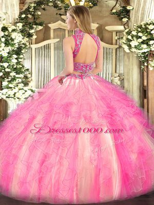 Beading and Ruffles Quince Ball Gowns Lavender Backless Sleeveless Floor Length