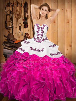 Sleeveless Lace Up Floor Length Embroidery and Ruffles Quinceanera Dresses