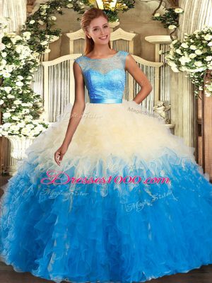 Multi-color Ball Gown Prom Dress Military Ball and Sweet 16 and Quinceanera with Ruffles Scoop Sleeveless Backless