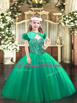 Simple Floor Length Ball Gowns Sleeveless Turquoise Kids Pageant Dress Lace Up