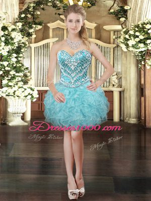 Sweetheart Sleeveless Tulle Prom Dress Beading and Ruffles Lace Up