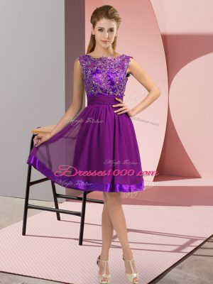 Shining Purple Chiffon Backless Homecoming Dress Sleeveless Knee Length Appliques