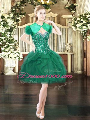 Hot Sale Dark Green Sleeveless Tulle Lace Up Homecoming Dress for Prom and Party