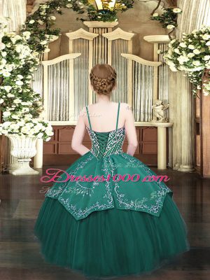 Floor Length Ball Gowns Sleeveless Dark Green Pageant Dress for Teens Lace Up