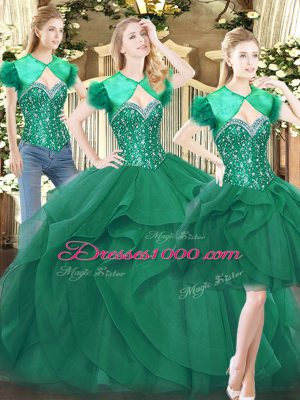 Glamorous Floor Length Ball Gowns Sleeveless Dark Green Quinceanera Gown Lace Up