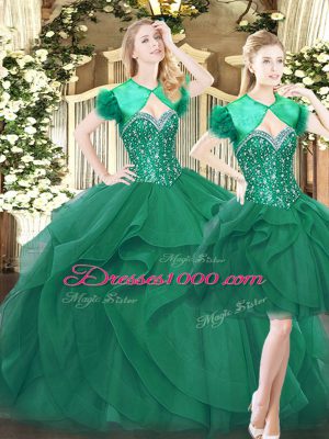 Glamorous Floor Length Ball Gowns Sleeveless Dark Green Quinceanera Gown Lace Up