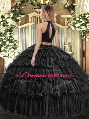 Unique Blue Backless Sweet 16 Dresses Beading and Ruffled Layers Sleeveless Floor Length