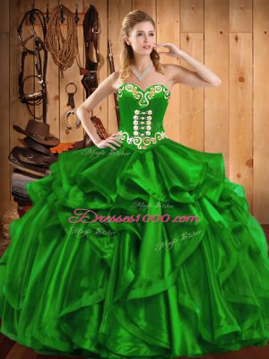 Fancy Sleeveless Organza Floor Length Lace Up Sweet 16 Dress in with Embroidery and Ruffles