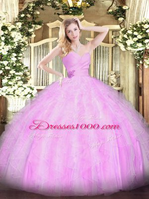 Floor Length Lilac Quinceanera Dress Organza Sleeveless Beading and Ruffles