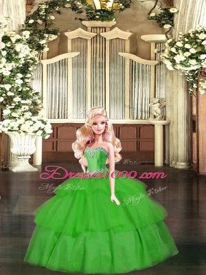 Organza Sleeveless Floor Length Quinceanera Dresses and Beading and Ruffled Layers