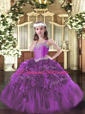 Latest Floor Length Ball Gowns Sleeveless Fuchsia Pageant Dress Wholesale Lace Up