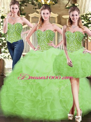 Simple Yellow Green Lace Up Quinceanera Gowns Beading and Ruffles Sleeveless Floor Length
