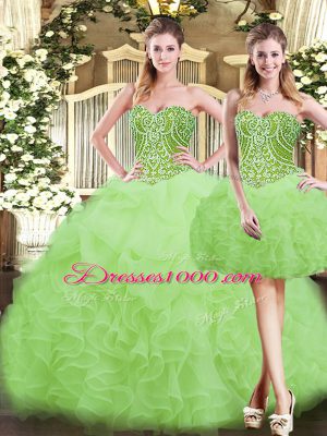 Simple Yellow Green Lace Up Quinceanera Gowns Beading and Ruffles Sleeveless Floor Length