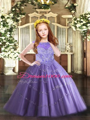 Excellent Lavender Scoop Zipper Beading and Appliques Kids Formal Wear Sleeveless