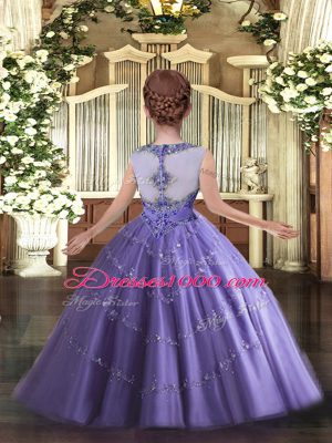 Excellent Lavender Scoop Zipper Beading and Appliques Kids Formal Wear Sleeveless