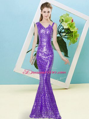 Sequins Homecoming Dress Lavender Zipper Sleeveless Floor Length