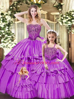 Perfect Sweetheart Sleeveless Lace Up Quinceanera Gown Lilac Organza