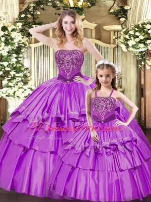 Perfect Sweetheart Sleeveless Lace Up Quinceanera Gown Lilac Organza