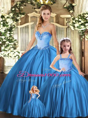 Tulle Sweetheart Sleeveless Lace Up Beading Sweet 16 Quinceanera Dress in Teal