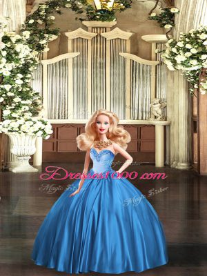 Tulle Sweetheart Sleeveless Lace Up Beading Sweet 16 Quinceanera Dress in Teal