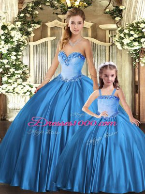 Tulle Sweetheart Sleeveless Lace Up Beading Sweet 16 Quinceanera Dress in Teal