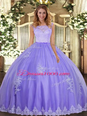 Scoop Sleeveless Tulle Sweet 16 Quinceanera Dress Lace and Appliques Clasp Handle