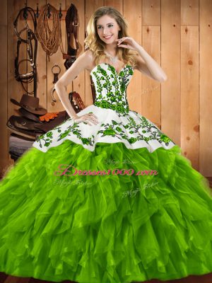 High End Sweet 16 Quinceanera Dress Military Ball and Sweet 16 and Quinceanera with Embroidery and Ruffles Sweetheart Sleeveless Lace Up